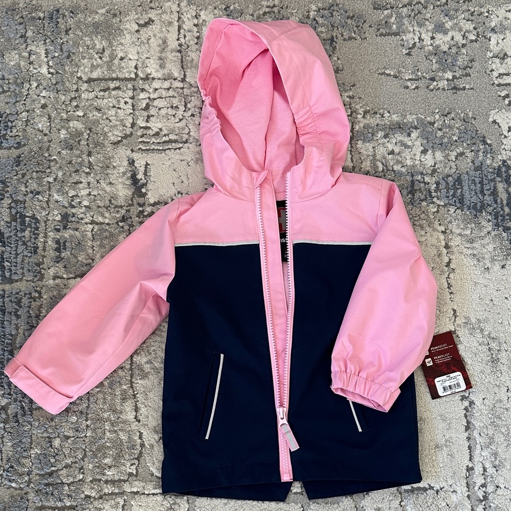 NWT Swiss Tech Pink and Navy Hooded Rain Jacket 18months